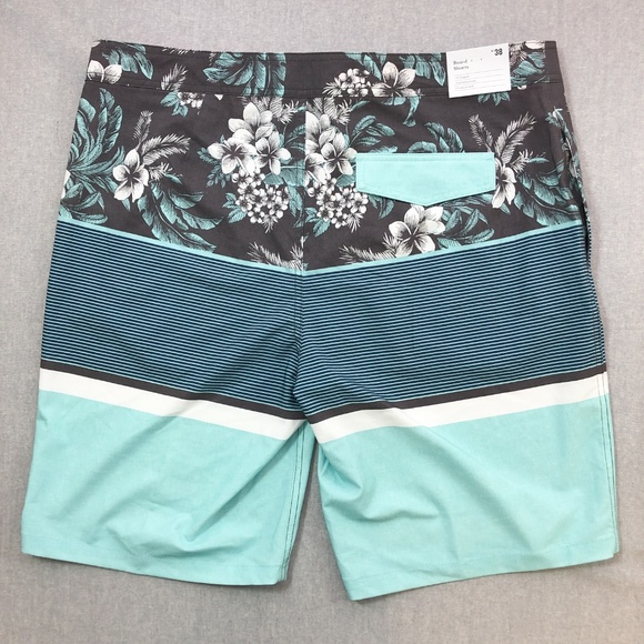 10" Aqua Gray White Stoked Floral Board Short - Picture 4 of 8